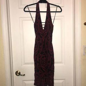 Red and black halter dress